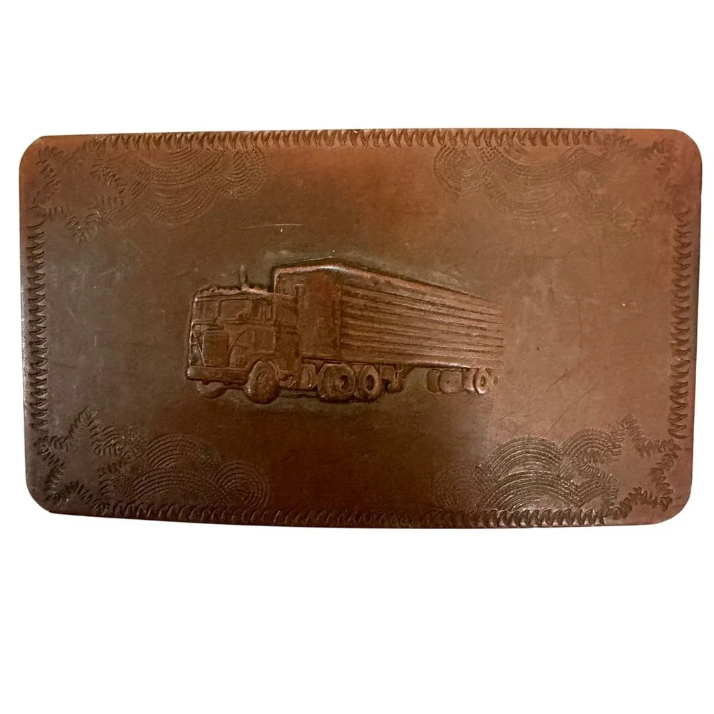 Vintage Solid Brass Semi Truck Belt Buckle Retro Big Rig Trucker Western Copper